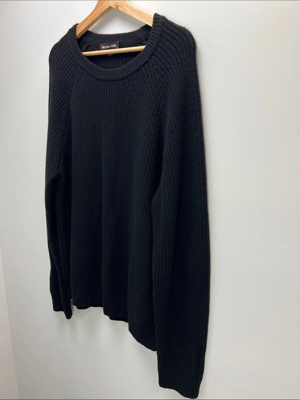 Michael Kors Wool Cashmere Ribbed Shaker Sweater Black Mens XL Fisherman Chunky